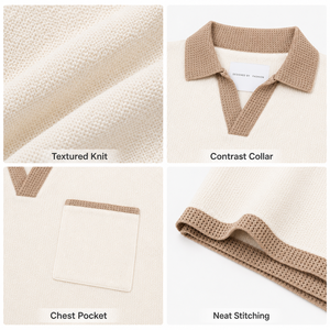 Polos Oversize para Hombre, Camiseta Polo de Punto Texturizado, Corte Relajado, Hombros Caídos, Bolsillo en el Pecho, Mezcla de Algodón, Sensación Premium, Estilo Casual - Product Image 2