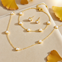 Ensemble de bijoux en acier inoxydable 316L doré avec perles, collier, bracelet et boucles d'oreilles, chaîne délicate à maillons câblés, fermoir mousqueton, pour femmes, vente en gros, OEM