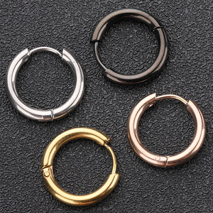 Boucles d'oreilles créoles en acier inoxydable, clous ronds, couleurs or, noir, or rose, argent, inaltérables, en stock, bijoux de mode - Product Image 1