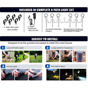 Kit d'éclairage paysager extérieur étanche <span class=keywords><strong>IP65</strong></span>, 6 spots LED RGBW en aluminium basse tension pour jardin, cour et allée - Product Image 6