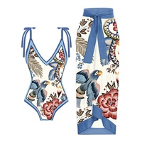 TW 2024 Nouveau maillot de bain tendance tendance Maillot de bain une pièce Maillot de bain imprimé vintage Bikini ensemble avec couverture de plage