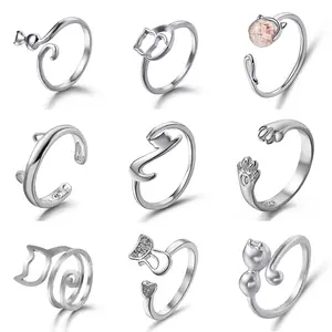 Rinhoo新款戒指可爱猫开指环猫耳爪可调小猫设计戒指女订婚结婚礼物饰品