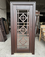 Porte résidentielle au design moderne Porte en verre brun en alliage de zinc avec motif de fleurs Portes extérieures en fibre de verre personnalisées