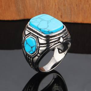 Anillos Masculinos Vintage con Piedras Preciosas Turquesa Verde Azul, Joyería de Aleación de Titanio para Hombre, Regalo - Product Image 6