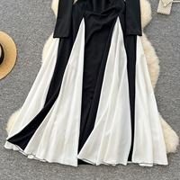 Robe longue élégante à manches longues et blocs de couleur pour femme, nouvelle collection 2024, taille cintrée, ourlet à volants, robes de soirée formelles