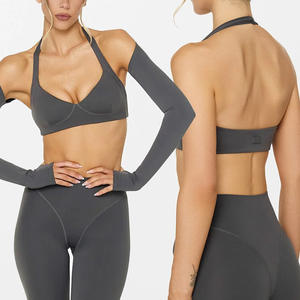 Benutzer definiertes Logo Yoga-BH Mittlere Unterstützung Rücken Offener Riemen Sport-BH Dehnbares Halfter Yoga-BH mit V-Ausschnitt - Product Image 1