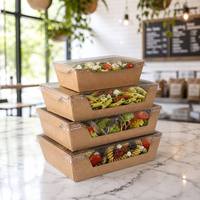 Ecologische wegwerpverpakkingen groothandel waterdichte 2-delige fastfood schaal kraftpapier salade voedselbox met PET deksel