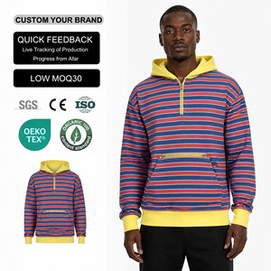 Premium French Terry Striped Oversized Zip up Hoodie Bulk Custom Printing Heavyweight Streetwear Zipper Hoodies for <b>Men</b> - Product Image 1