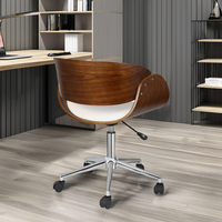 Fauteuil de bureau exécutif moderne en contreplaqué de noyer, siège inclinable en cuir blanc, design ergonomique, pivotant et réglable en hauteur