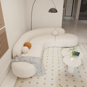 Canapé en forme de L incurvé de couleur crème, semi-circulaire, moderne, pour salon, avec table basse, pour enfants, adultes, personnes âgées - Product Image 2