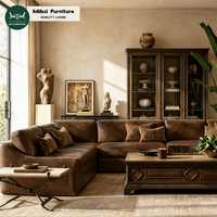 Canapé d'angle de luxe sur mesure pour salon, avec coussins en peluche basse et revêtement en cuir écologique, mobilier d'appartement