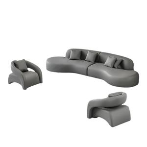 Conjunto de Sofá Curvo en Forma de S con Sillones, Tapizado en Cuero Lavable, Relleno de Espuma, para Sala de Estar - Product Image 5