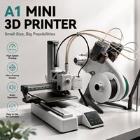 Printer 3D A1 Mini Combo Desktop Rumahan FDM Otomatis Penuh, Perataan Otomatis, Multi-warna, Kecepatan Tinggi