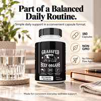Mélange de viande de bœuf nourrie à l'herbe 5 organes (foie, cœur, rein, pancréas, rate) en capsules de 500 mg chacune, 180 unités, non-OGM, complément alimentaire