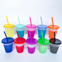 Offre Spéciale – Gobelet Réutilisable en PP de 16oz et 24oz, Résistant à la Chaleur, Changeant de Couleur Sensible à la Température, Anti-fuite, avec Paille, Idéal pour les Fêtes