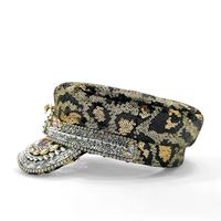 Chapeaux de Capitaine Personnalisés à Paillettes Noires et Dorées à Carreaux, avec Serpent en Strass et Pointes, pour Festivals, Soirées, Plage et Activités de Plein Air, Vente en Gros, MOQ 3