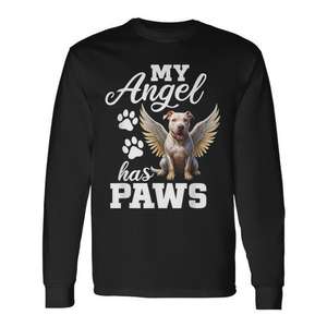 T-shirt à manches longues unisexe pour adulte, col rond, impression numérique, My Angel Has Paws Pitbull Memorial Dog Angel Wings - Product Image 1