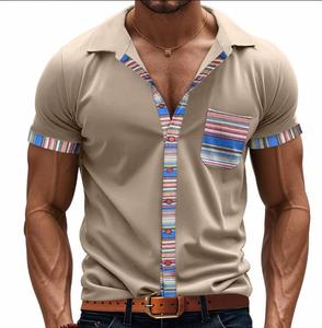 Nouvelle chemise cardigan à manches courtes pour <span class=keywords><strong>homme</strong></span>, style bohème décontracté et ample, couleurs contrastées, pour l'été - Product Image 5