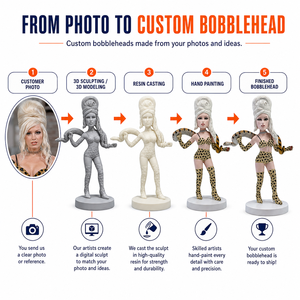 Statuetta Personalizzata di Artista con Stampa Leopardata e Bobblehead di Pitone, Figura in Resina Dipinta a Mano - Product Image 5