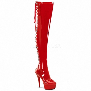 Tacchi spogliarellista da 6 pollici Red Hollow Lace Up modelli alti sopra gli stivali <span class=keywords><strong>al</strong></span> <span class=keywords><strong>ginocchio</strong></span> 15CM scarpe da ballo Sexy con palo spesso da donna di grandi dimensioni - Product Image 4
