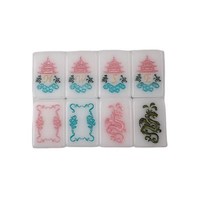 Jeu de Mahjong américain Pagoda Dragon rose pastel et bleu, 160 tuiles, en acrylique blanc ivoire massif, luxe moderne, couleurs vives
