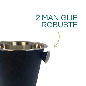 Seau à glace en acier inoxydable noir 4 litres avec poignées pour refroidir le champagne - Product Image 4