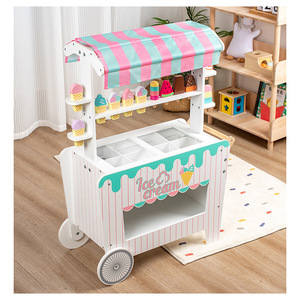 COMMIKI Chariot à glaces en bois pour enfants, <span class=keywords><strong>jouet</strong></span> d'imitation alimentaire, jeu <span class=keywords><strong>de</strong></span> partage pour tout-petits, cadeau éducatif parent-enfant - Product Image 6