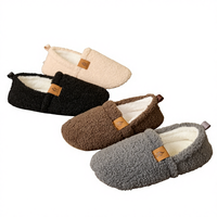 Chaussons d'intérieur chauds en coton antidérapants pour l'hiver, épaisses, en peluche, modèle XJ-92, couleur unie, pour le commerce transfrontalier