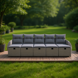 Ensemble de canapés de jardin modulaires en polyrotin gris 5 places, mobilier d'extérieur au design contemporain - Product Image 2