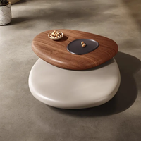 Table basse rotative design moderne, table basse de salon rétro luxueuse, table centrale en bois irrégulière créative populaire