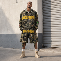 Vêtements pour hommes DiZNEW, nouveaux styles, ensembles 2 pièces, imprimé camouflage, coton sergé, streetwear, jeans courts, ensemble deux pièces, vente en gros