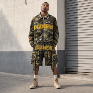 DiZNEW Abbigliamento <span class=keywords><strong>Uomo</strong></span> Nuovi Stili Set 2 Pezzi in Twill di Cotone con Stampa Mimetica <span class=keywords><strong>Streetwear</strong></span> Jeans Corti Set Due Pezzi Vendita all'Ingrosso - Product Image 3