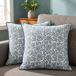 Nouvelle Arrivée 2025 – Housses de Coussin Amovibles et Lavables en Coton Imprimé Floral Bleu Poussiéreux Style Western pour Décoration de Salon - Product Image 3