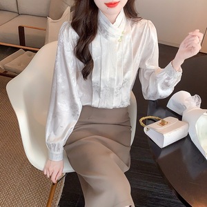 2025 mujeres Retro mejorado Hanfu satén Top Vintage <span class=keywords><strong>chino</strong></span> Jacquard Cheongsam para ropa de oficina Casual Tang traje <span class=keywords><strong>camisa</strong></span> - Product Image 4