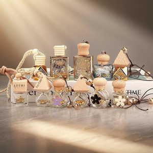 Manufacture Hang Wooden Cap Mini Car Air Freshener Essential Oil Aromatherapy Empty Fragrance <b>Bottle</b> 5ml 6ml 7ml 8ml 10ml 15ml - Product Image 1