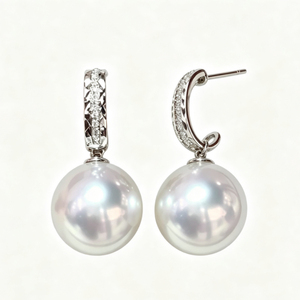 Pendientes de Perlas Blancas Nanyang de Agua Salada, Platino PT950 con Incrustaciones de Diamantes, Joyería Premium de Alta Gama, Regalos para Mujer, Venta al Por Mayor - Product Image 1