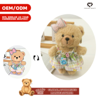 Ensemble quatre pièces : Robe à bretelles florale colorée, Costume de poupée Teddy Bear, Lunettes à monture bleue, Sac à bouteille