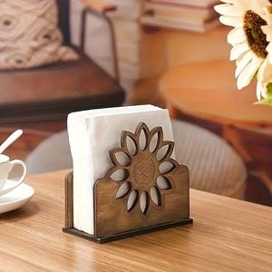 Porta Servilletas Rústico con Diseño de Girasol, Dispensador de Papel Decorativo de Madera Minimalista para Restaurantes, Hoteles y Cafés - Product Image 1