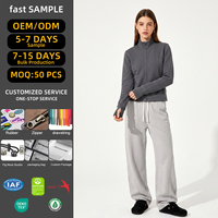 Chaqueta de mujer de punto de doble cara súper suave de 290GSM con cuello medio alto, cremallera completa, mangas con dedos extendidos y cintura recortada ajustada
