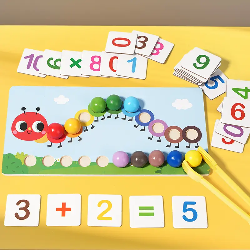 צעצועי מתמטיקה חרוזים קליפ מונטסורי לילדים אימון מנוע עדין התאמת צבע זחל מספר למידה צעצועים חינוכיים