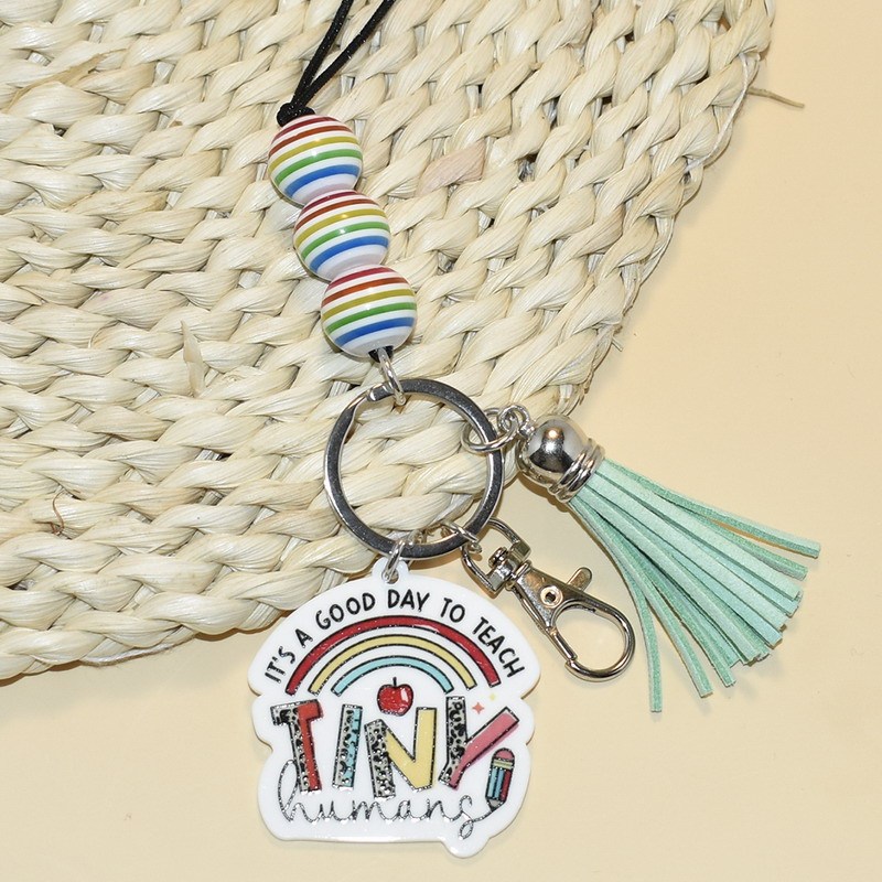 2025 Cute Style Silicone Rainbow Beads Lanyard Keychain Mixed Colors Acrylic Notebook Apple Book Pencil Holder Image 2