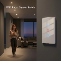 Interrupteur intelligent radar Tuya 10G avec panneau en verre incurvé 2.5D, détection de présence humaine, marche/arrêt automatique, compatible universellement avec Alexa et Google