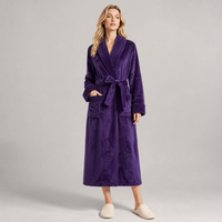 Peignoir en molleton à bordure gaufrée avec logo personnalisé, long, chaud, pour l'hiver, style kimono, pour hôtel, spa, usage domestique