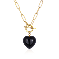 JUSTOP - Collar con Colgante de Ágata en Forma de Corazón, Moderno, Unisex, OEM/ODM, Personalizado, de Acero Inoxidable, Chapado en Oro y Plata, con Cadena de Eslabones, MOQ