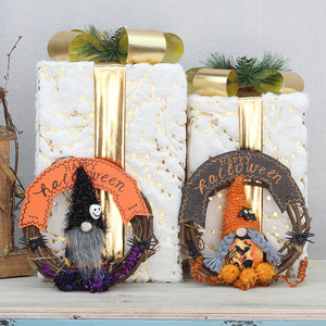 Halloween Decorations Vine Wreaths With Gnomes <b>Round</b> Indoor Wall Hangings For Halloween Party Decoration - Product Image 1