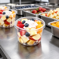 Gobelet en plastique PET à paroi simple avec logo personnalisé, 16 oz, avec couvercle plat, jetable, transparent, pour desserts, poudings, fruits, vente en gros, qualité alimentaire