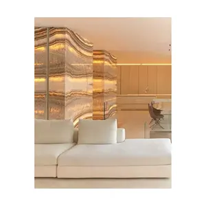 Onyx Wall Panel Natural Translucent Straight White Wood Vein Marble Onyx Big Slabs Yellow Brown Stone