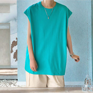 Camiseta sin Mangas de Verano para Hombre, Tejida, 100% Algodón, Talla Grande, Informal, Deportiva, Transpirable, Chaleco Urbano, Personalizable con Estampado Liso - Product Image 3