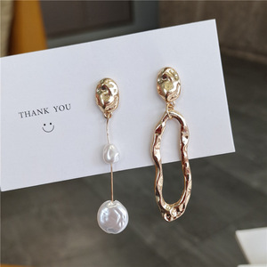 Boucles d'oreilles asymétriques en argent S925, style baroque géométrique, perles, personnalité, irrégulières, tendance - Product Image 4