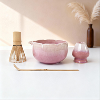 Ensemble de matcha japonais personnalisé rose, poudre de thé vert, 7 pièces, fouet en bambou, bols, ensemble de matcha pour le thé, le café, ensemble de fouet à matcha